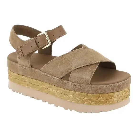 UGG Women's Aubrey Buckled Strappy Platform Suede Sandals Beige Size 9 1/2 - Picture 1 of 5